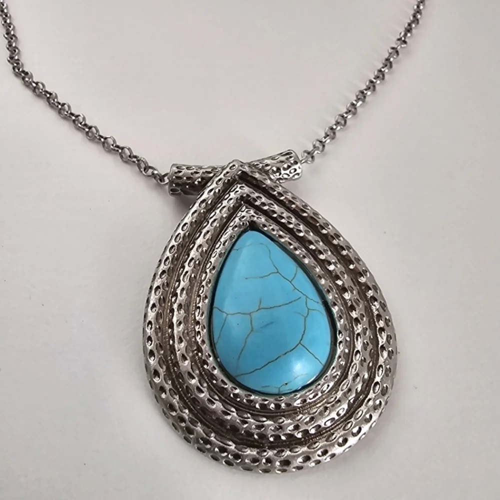 NEW Boho Turquoise Stone Teardrop Pendant Necklace Vintage